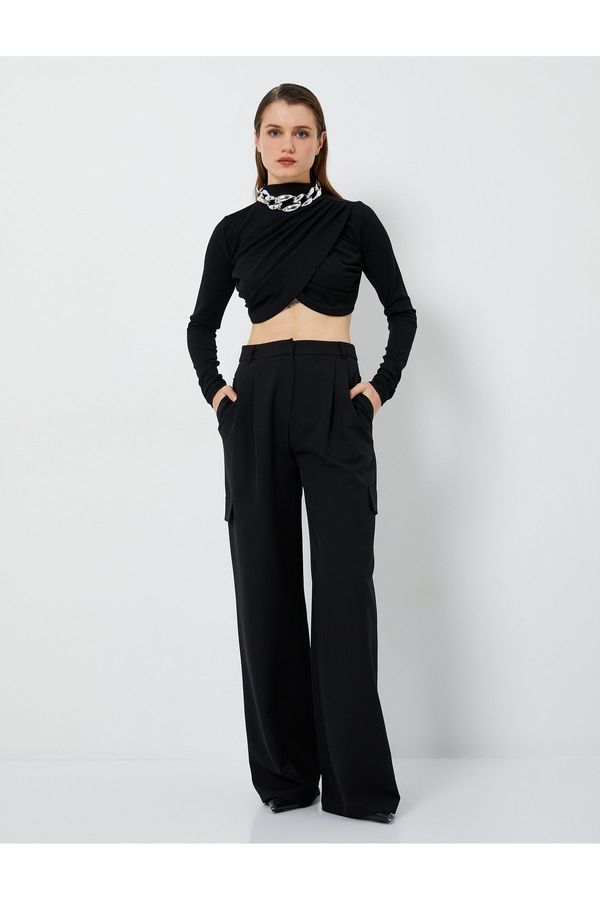 Koton Koton Crop T-Shirt Draped Long Sleeve