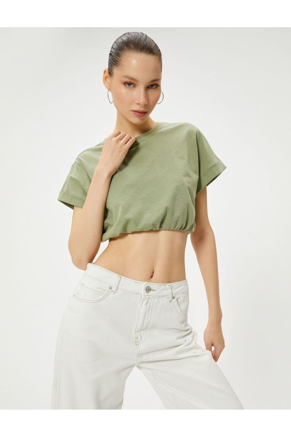 Koton Koton Crop T-Shirt Elastic Hem Short Sleeve Crew Neck Cotton