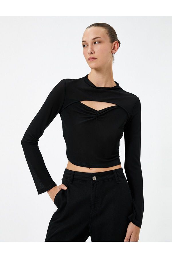 Koton Koton Crop T-Shirt Long Sleeve Window Detailed Draped