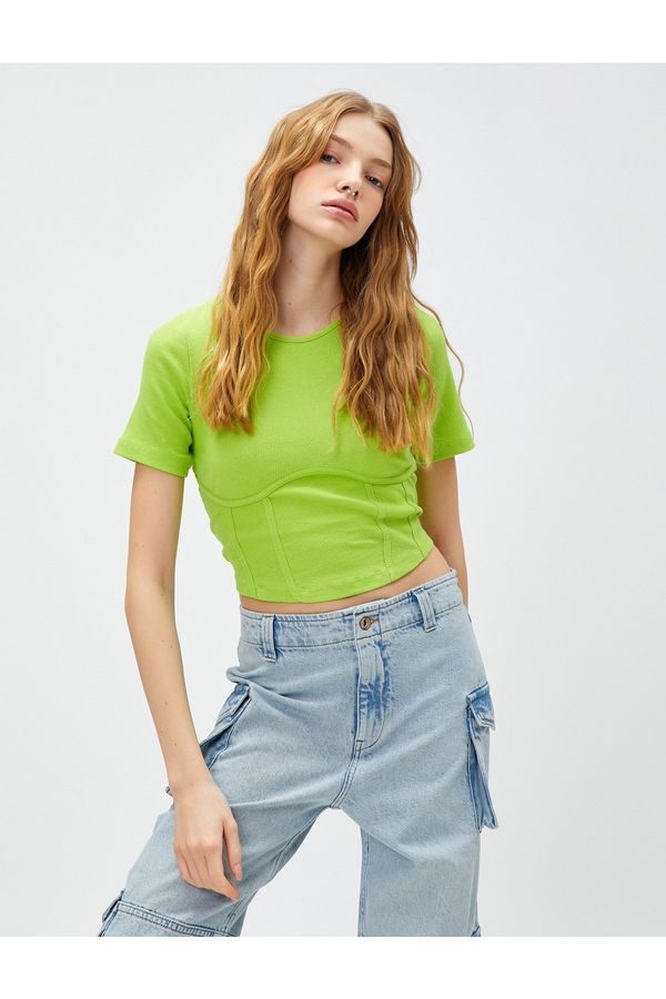 Koton Koton Crop T-Shirt with Short Sleeves, Corset and Crew Neck Slim Fit.