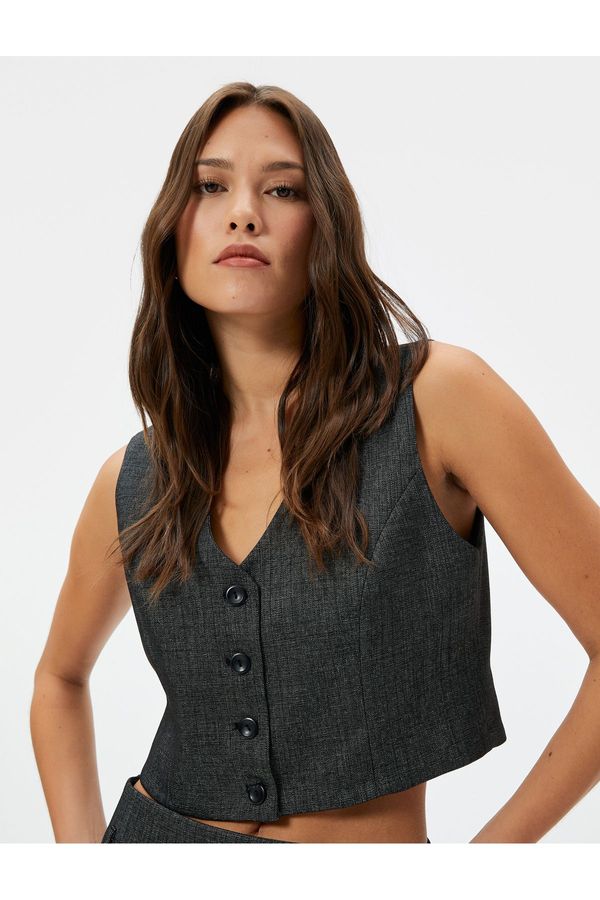 Koton Koton Crop Vest Double Breasted Buttoned V Neck