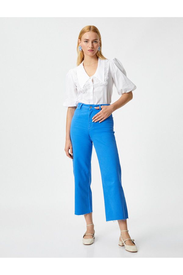 Koton Koton Crop Wide Leg Trousers High Waist Pocket Cotton