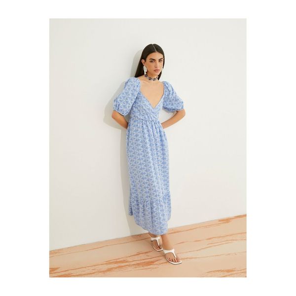 Koton Koton cvetlični midi obleka bombažni sladki vrat