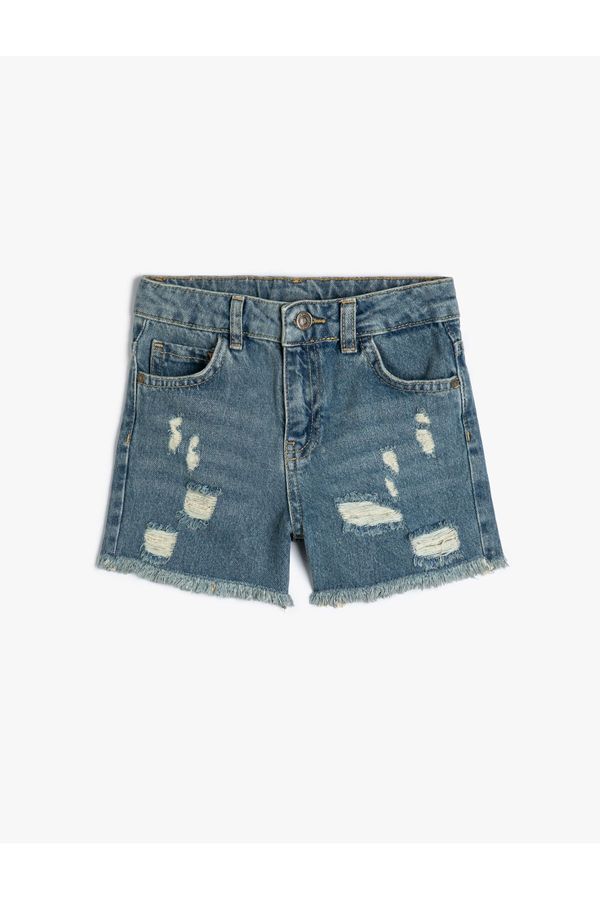 Koton Koton Denim Shorts Worn Detail Pocket Cotton.