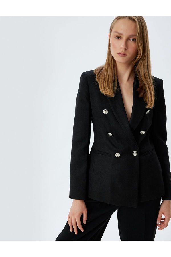 Koton Koton Double Breasted Blazer Jacket Reverse Collar Buttoned Pockets