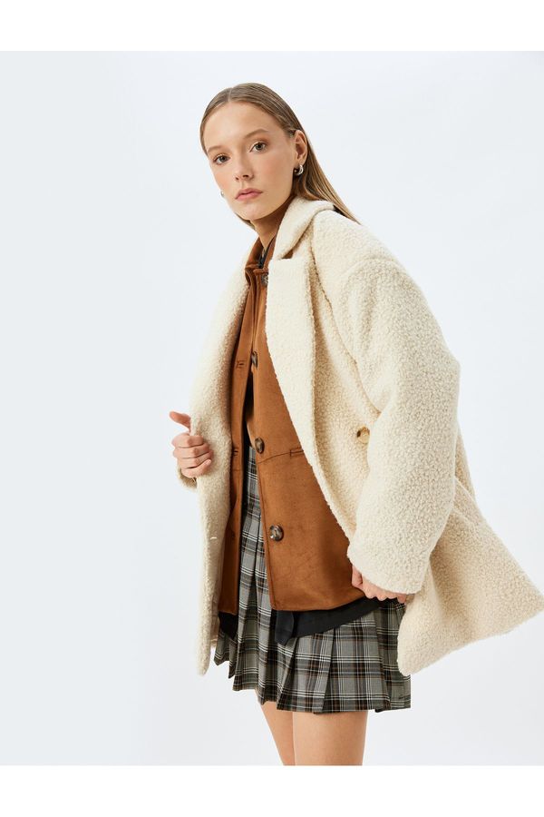 Koton Koton Double Breasted Buttoned Pocket Detailed Boucle Coat