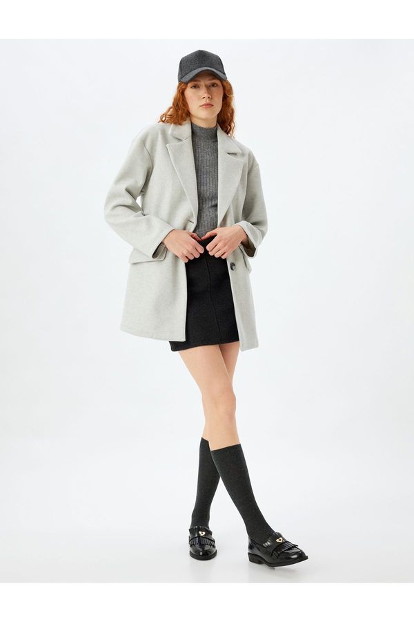 Koton Koton Double Breasted Cashmere Coat with Buttoned Pockets