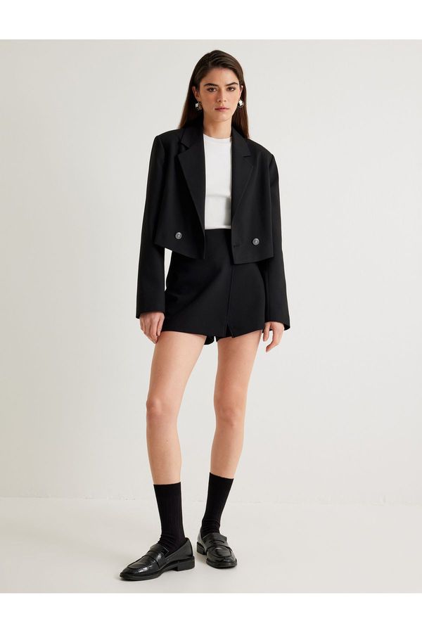 Koton Koton Double Breasted Crop Blazer Jacket Reverse Collar