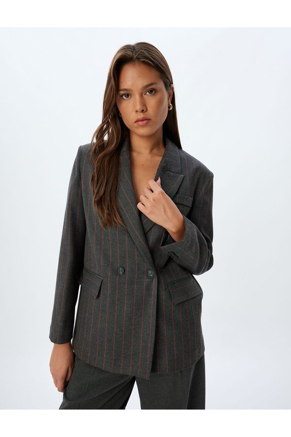 Koton Koton Double Breasted Flap Pocket Detail Oversize Blazer