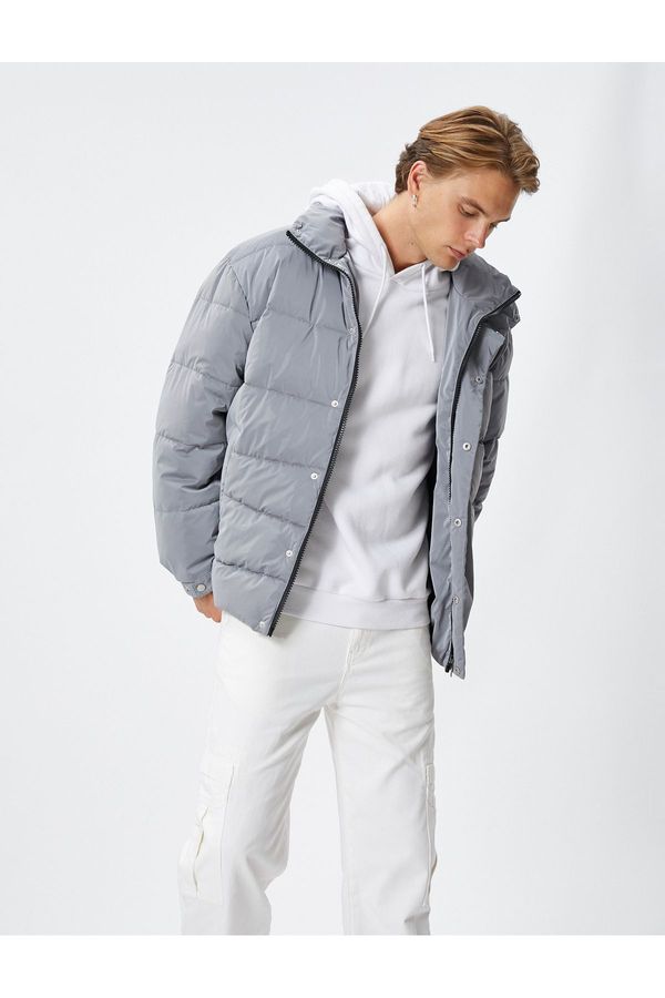 Koton Koton Down Jacket Shiny High Neck Zippered Pocket Snap Buttons