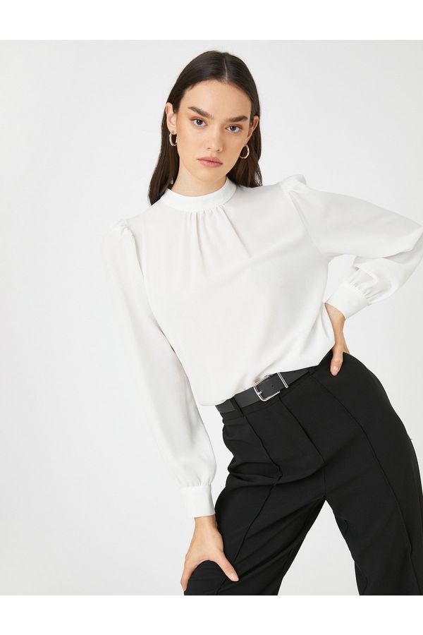 Koton Koton Draped Detailed Blouse Standing Collar Long Sleeve