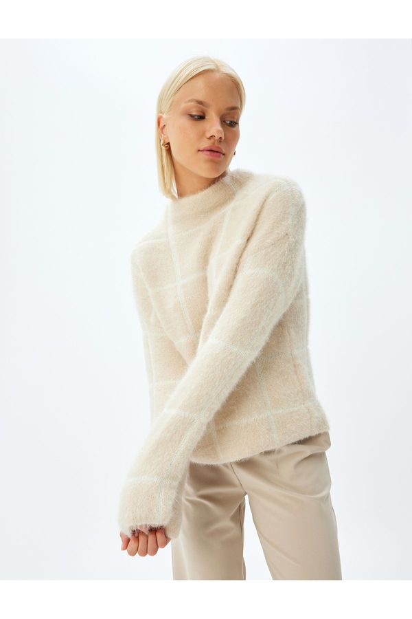 Koton Koton Ecru Plaid Women's Sweater