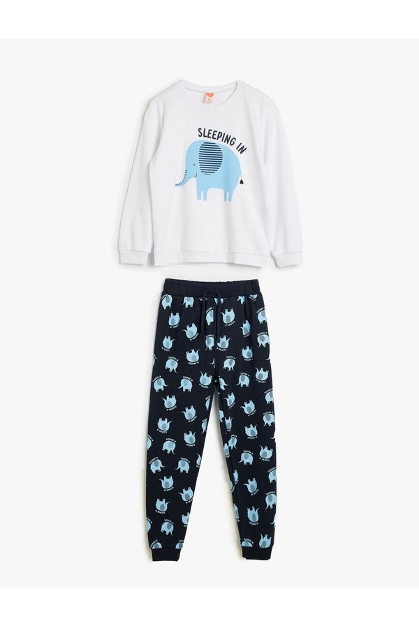 Koton Koton Elephant Printed Cotton Long Sleeve Baby Pajama Set