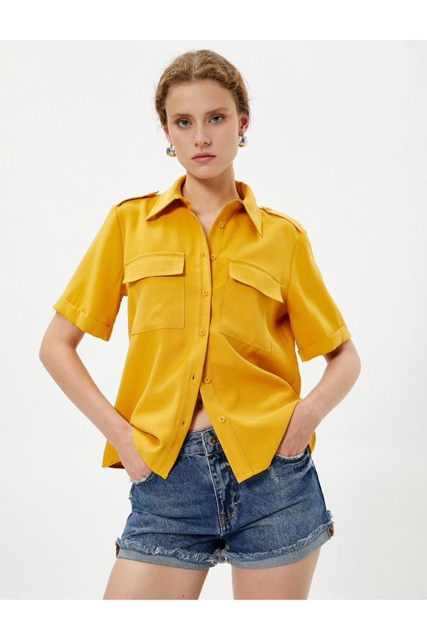 Koton Koton Epaulette Detailed Shirt Pocket Short Sleeve Silky Textured