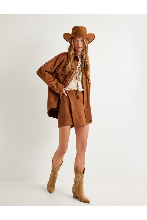 Koton Koton Faux Suede Shirt Jacket with Flap Pocket Detail and Comfortable Fit