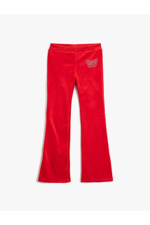 Koton Koton Fleece Flare Sweatpants with Butterfly Embroidery Detail