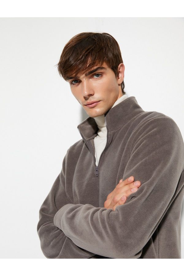 Koton Koton Fleece Sweatshirt Half Zipper High Neck Long Sleeve