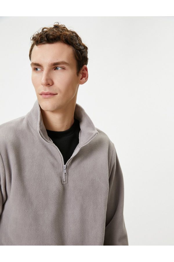 Koton Koton Fleece Sweatshirt Half Zipper Stand Collar Long Sleeve