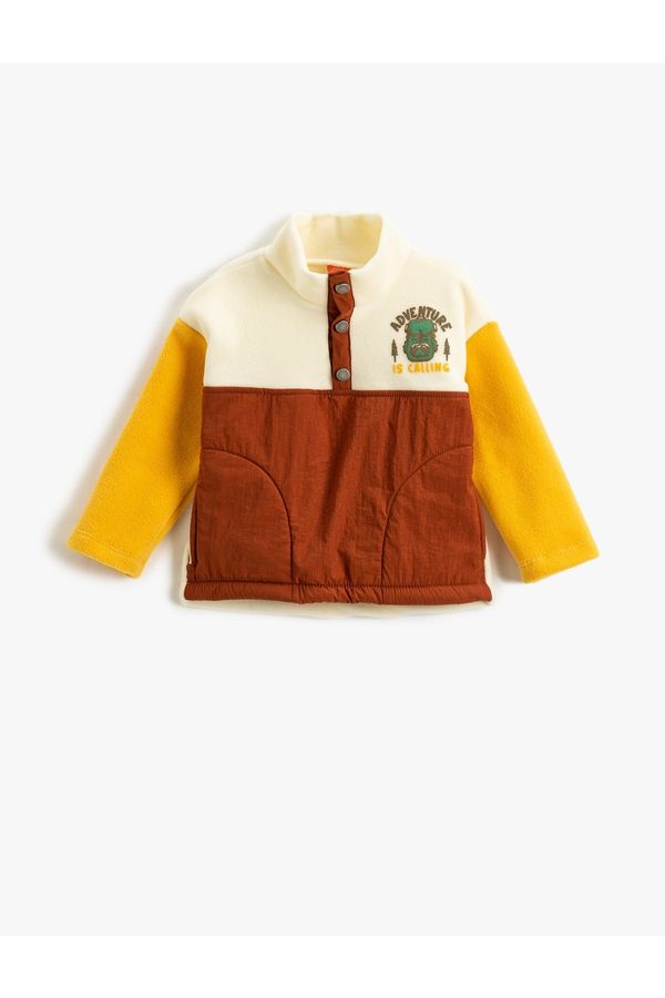 Koton Koton Fleece Sweatshirt High Neck Snap Button Detailed Color Contrast Pocket