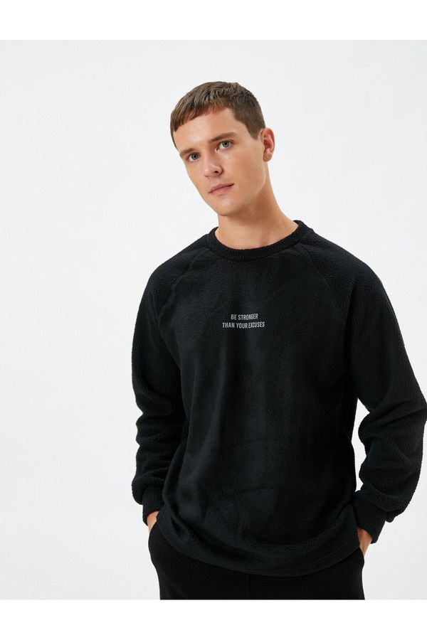 Koton Koton Fleece Sweatshirt Slogan Embroidered Crew Neck Long Sleeve