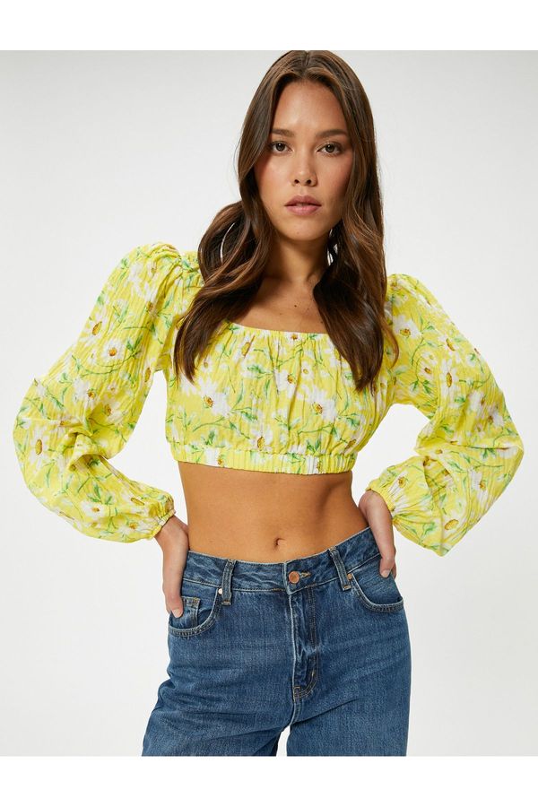 Koton Koton Floral Balloon Sleeve Crop Blouse