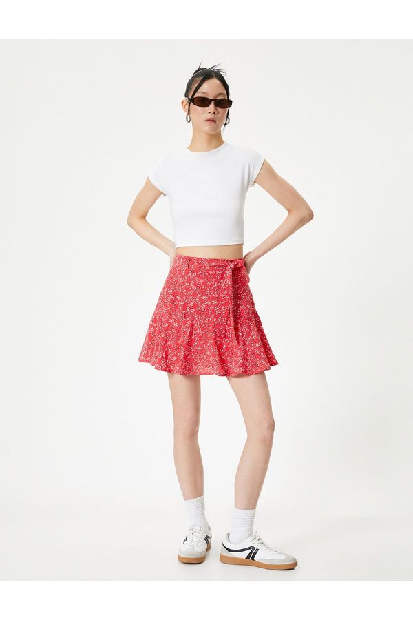 Koton Koton Floral Mini Skirt with Flounce Belt Detail