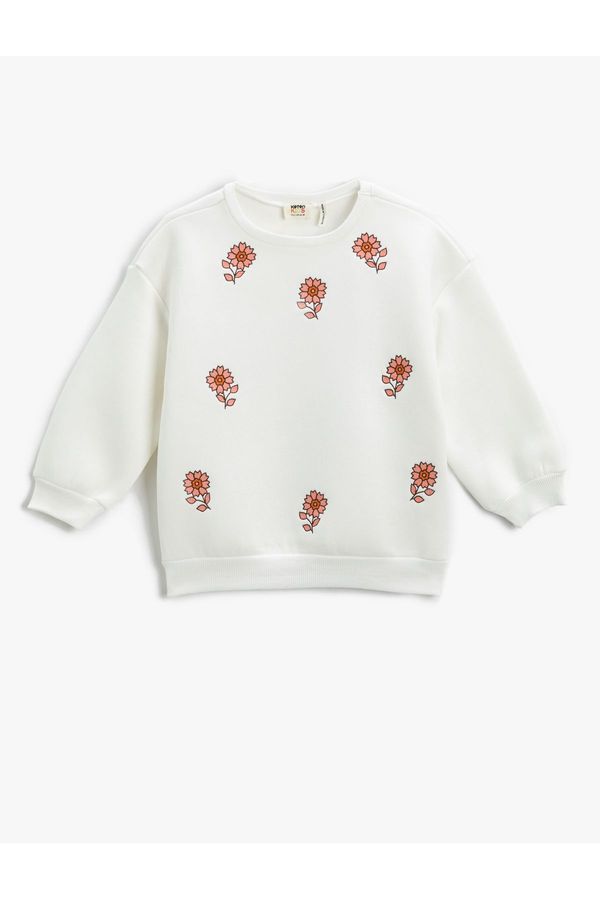 Koton Koton Floral Printed Sweatshirt Long Sleeve Crew Neck Raised