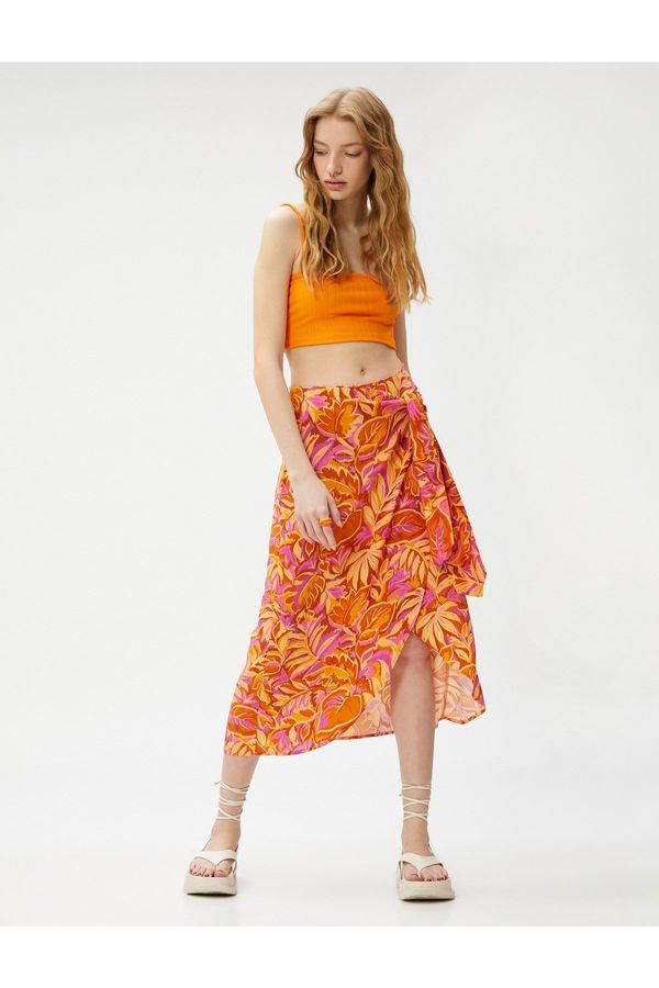 Koton Koton Floral Skirt Maxi Tie Front Viscose, Wrapped Close.