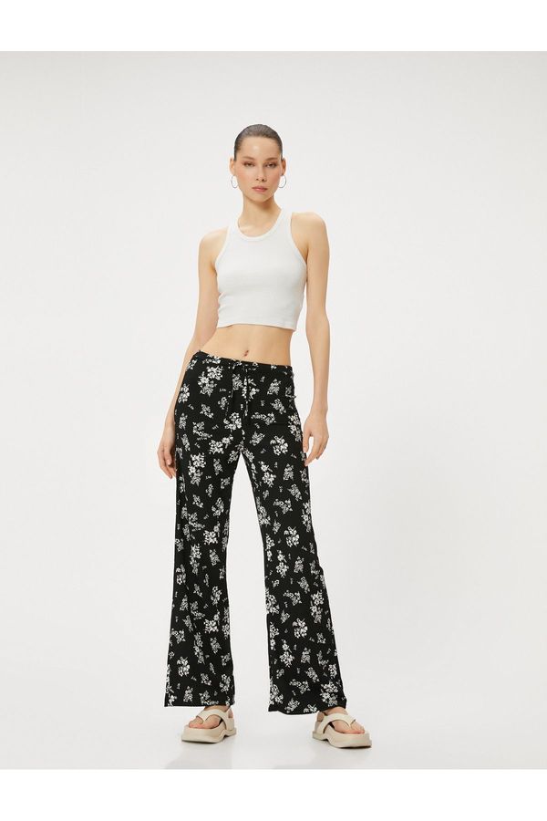 Koton Koton Floral Wide Leg Trousers Tie Waist High Waist Comfortable Fit