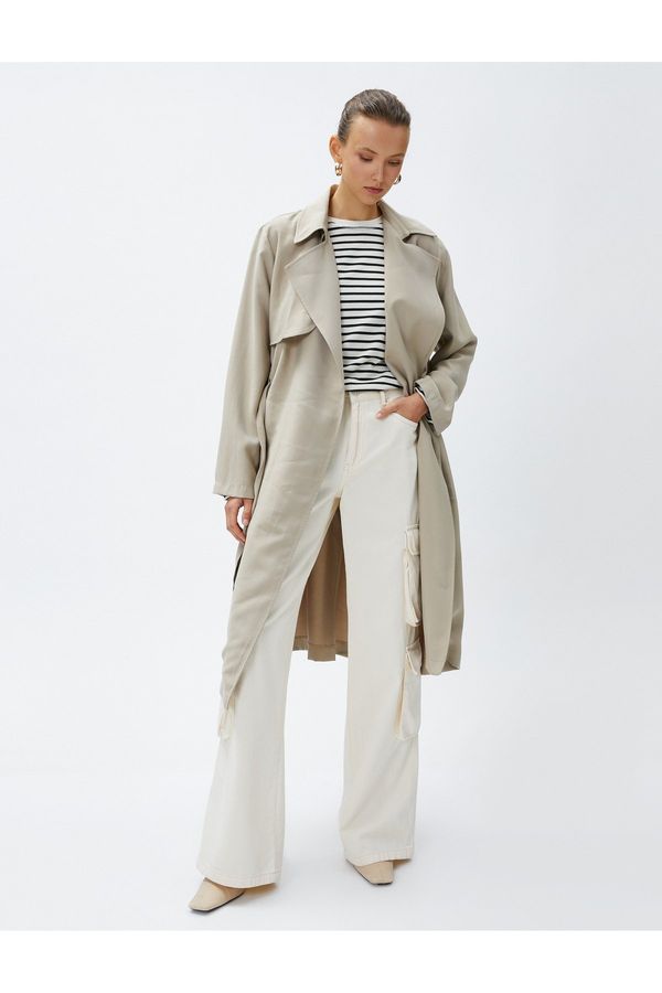 Koton Koton Flowy Double Breasted Trench Coat with Belt