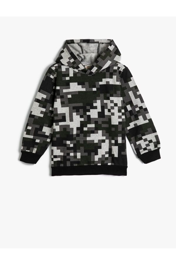 Koton Koton Geometric Patterned Hooded Sweatshirt Raised