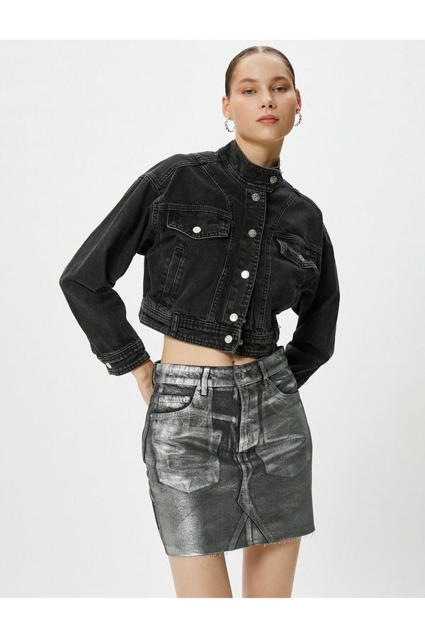 Koton Koton Gilded Shiny Mini Denim Skirt