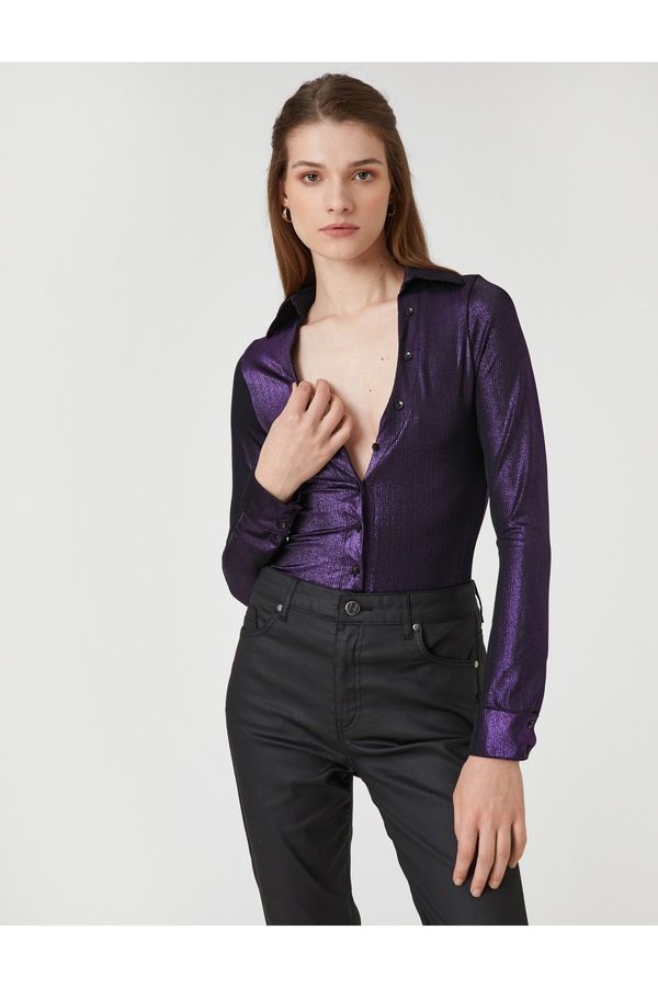 Koton Koton Glittery Decollete Slim-fit Shirt