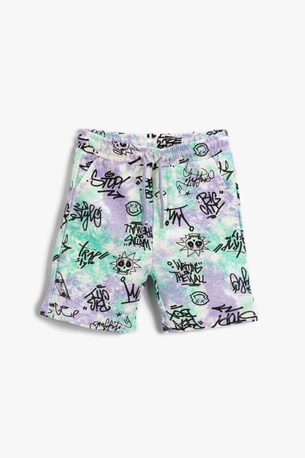 Koton Koton Graffiti Printed Shorts Cotton Laced Waist