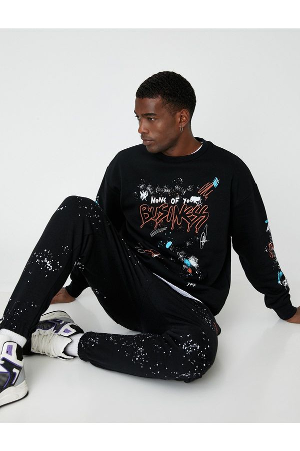 Koton Koton Graffiti Printed Sweatshirt Crew Neck