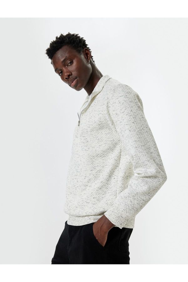 Koton Koton Half Zip Sweatshirt Textured Cotton