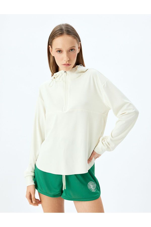 Koton Koton Half Zipper Hooded Stitched Detailed Sports Sweatshirt Interlock