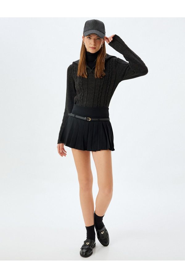 Koton Koton Half Zipper Stand Collar Sweater Knit Textured Long Sleeve