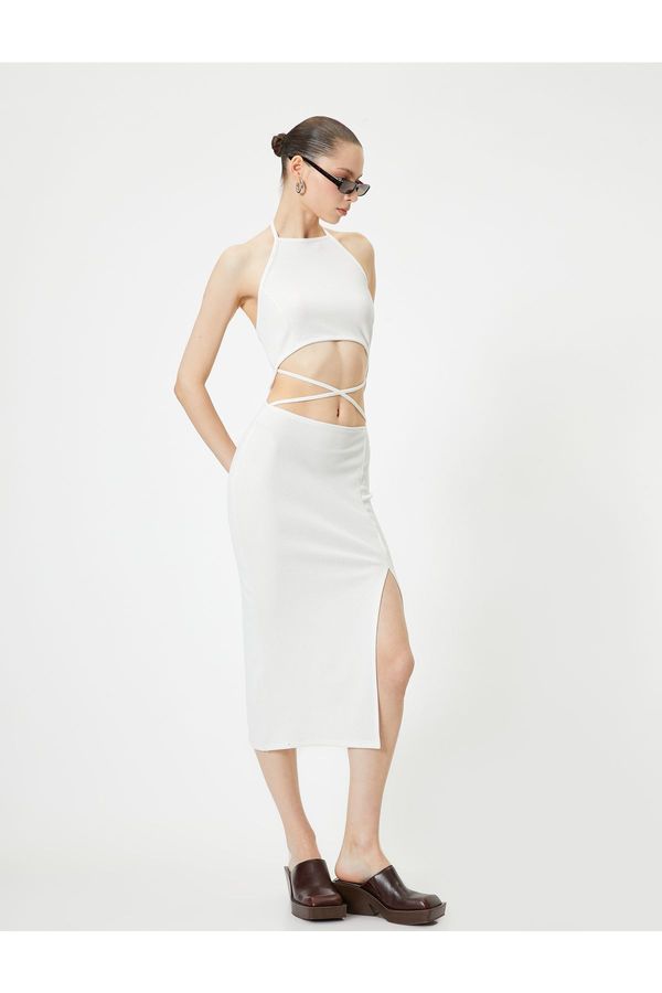 Koton Koton Halter Neck Dress Midi Window Detailed Front Slit Slim Fit