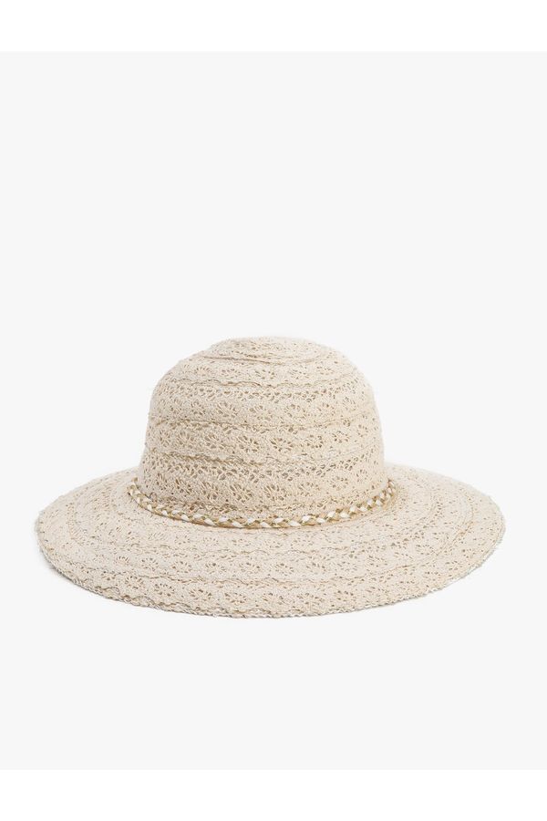 Koton Koton Hat With Embroidered Long Edge Knitted Ribbon Detail