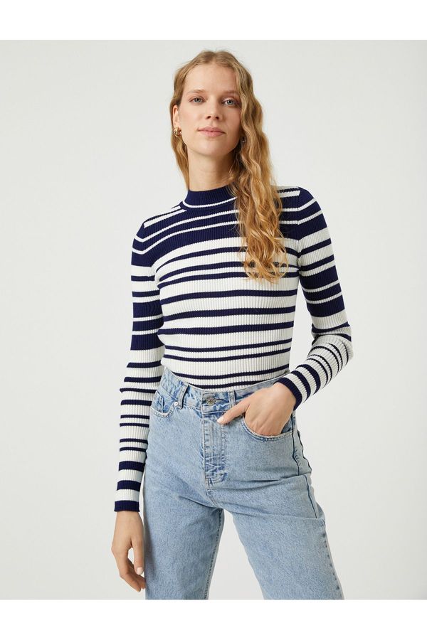 Koton Koton High Neck pletenine pulover Slim fit dolgi rokav kašmir teksturiran