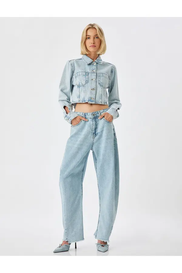 Koton Koton High Waist Cut Leg Buttoned Jeans - Balloon Fit Jeans