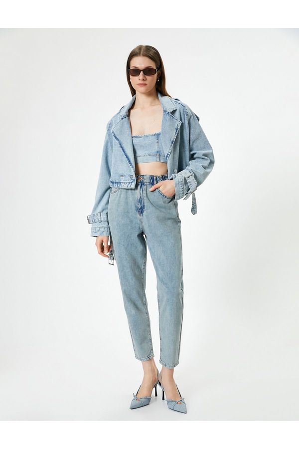 Koton Koton High Waist Jeans Short Leg Elastic - Mom Jean