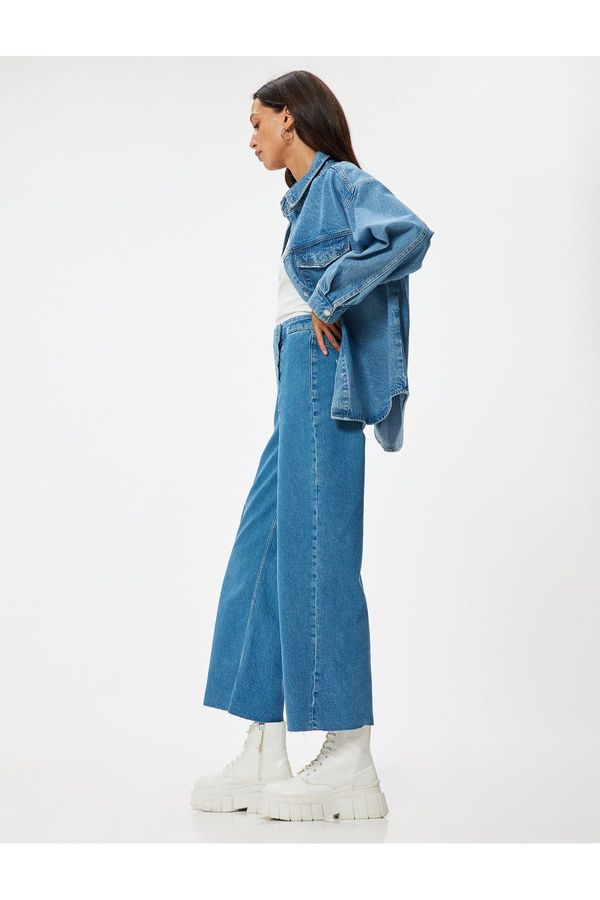 Koton Koton High Waist Wide Leg Jeans Button Detail Culotte Jeans
