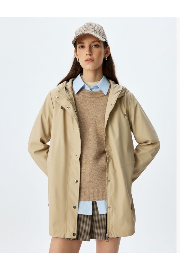 Koton Koton Hip Length Zippered Hooded Raincoat with Pocket