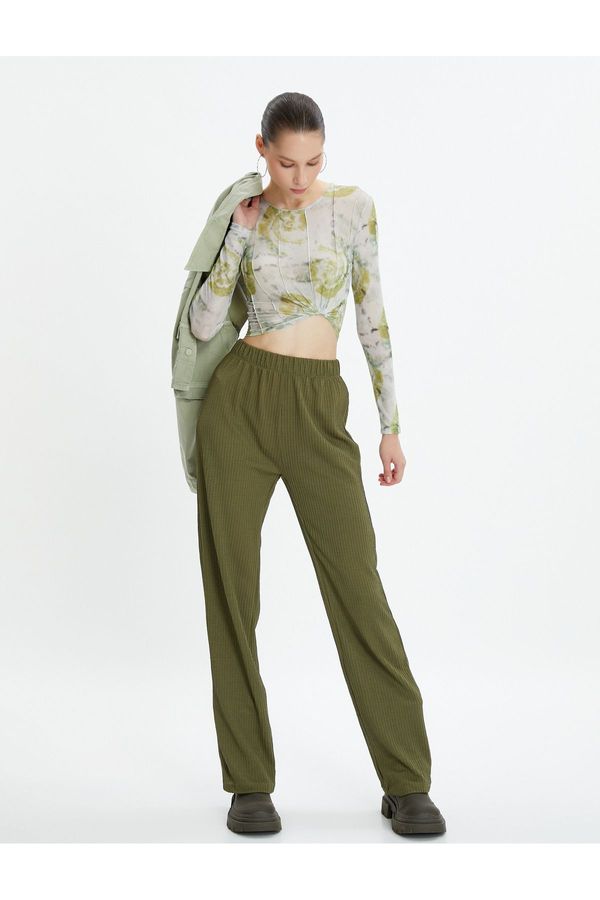 Koton Koton hlače visok pas udobno prileganje teksturirana normalna noga