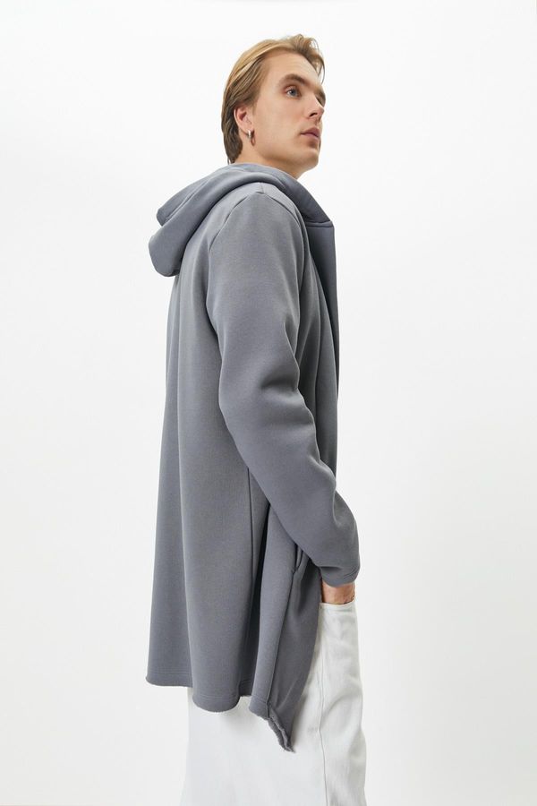 Koton Koton Hooded Cardigan with Stitching Detail and Asymmetric Cut with Pockets