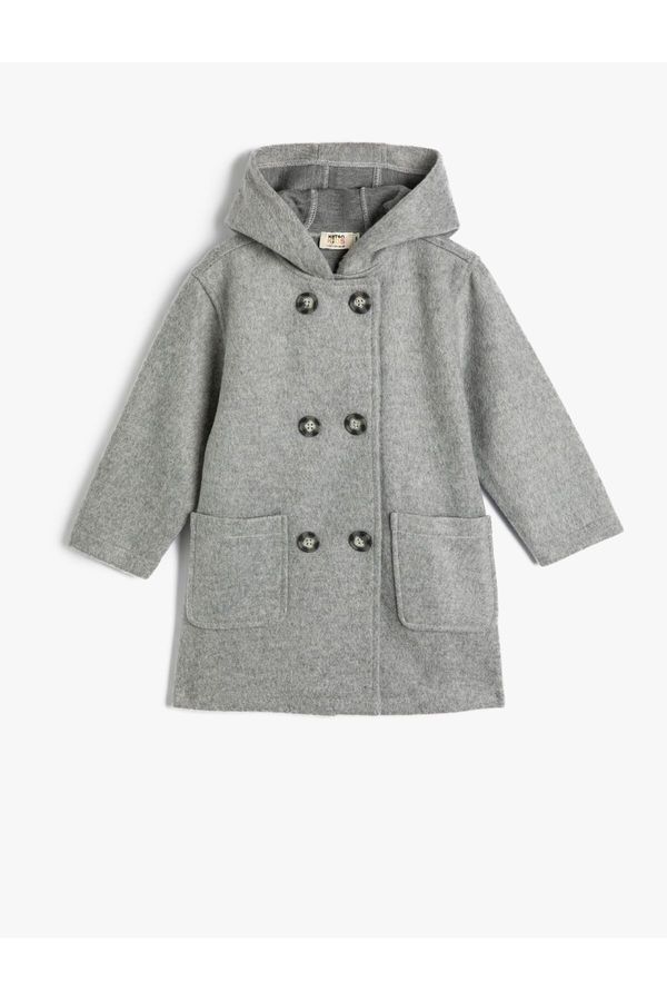 Koton Koton Hooded Coat Button Closure Pocket Detailed