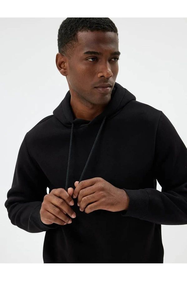 Koton Koton Hooded Sweatshirt Basic Raised Cotton Blend