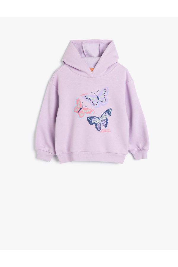 Koton Koton Hooded Sweatshirt Butterfly Printed Long Sleeve Raised